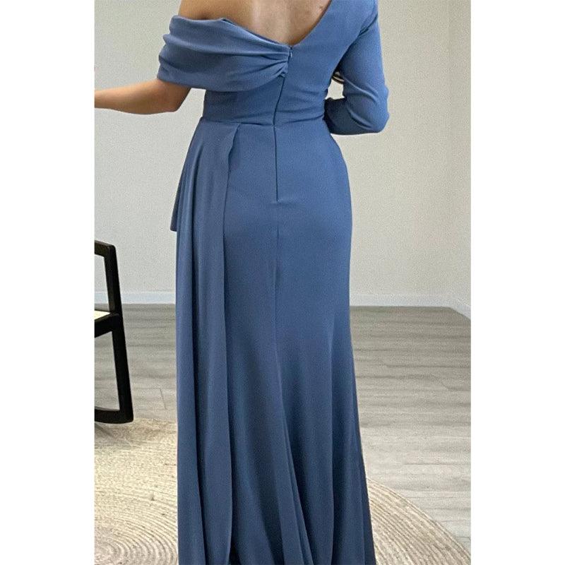 Sexy One Shoulder Beaded A-line Long Prom Dress Ecvening Gown Party Dress
