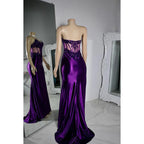 Elegant & Luxurious Scoop Sleeveless Sheath Side Slit Lace Evening Prom Dress