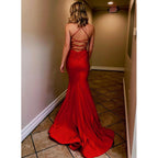 Sexy Mermaid V-neck Spaghetti Straps Red Prom Dress Formal Evening Gowns