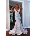 V-Neck Sleeveless Sequins Mermaid Long Prom Evening Dress With Sweep Train