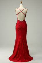 Mermaid Spaghetti Straps Royal Blue Long Prom Dress with Appliques