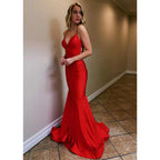 Sexy Mermaid V-neck Spaghetti Straps Red Prom Dress Formal Evening Gowns