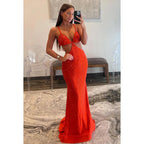 Sexy & Sparkil Spaghetti Straps V-Neck Trumpet Evening Party Prom Dress