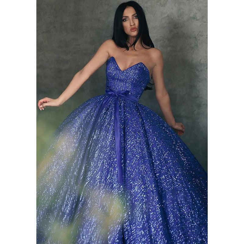 Sexy V-neck Royal Blue Long Prom Ball Gown with Pockets
