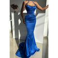 Unique Halter Luxury Crystal Satin Mermaid Formal Evening Dress