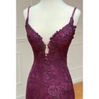 Sexy & Hot Straps Backless Allover Applique Side Slit Mermaid Evening Party Prom Dress