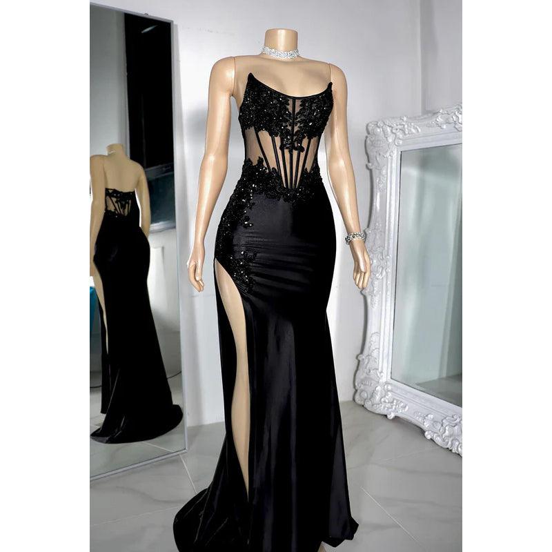 Sexy & Hot Scoop Sleeveless Applique Sheath Side Slit Evening Party Prom Dress