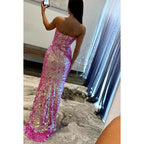 Glamorous Off-Shoulder Sleeveless Side Slit Sequins Evening Party Prom Dress