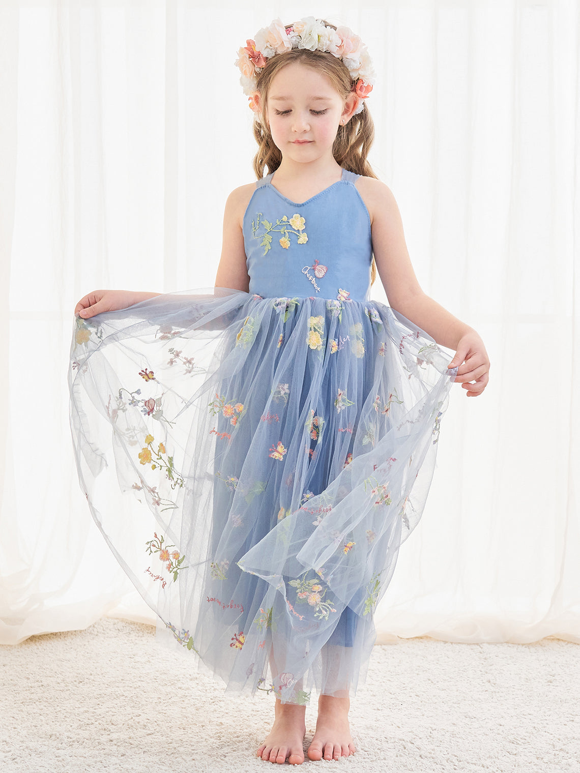 A-line Tulle Ankle-length Blue Dress (2003227598)