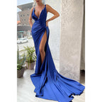 Plunging V-neck Side Slit Long Formal Evening Dress
