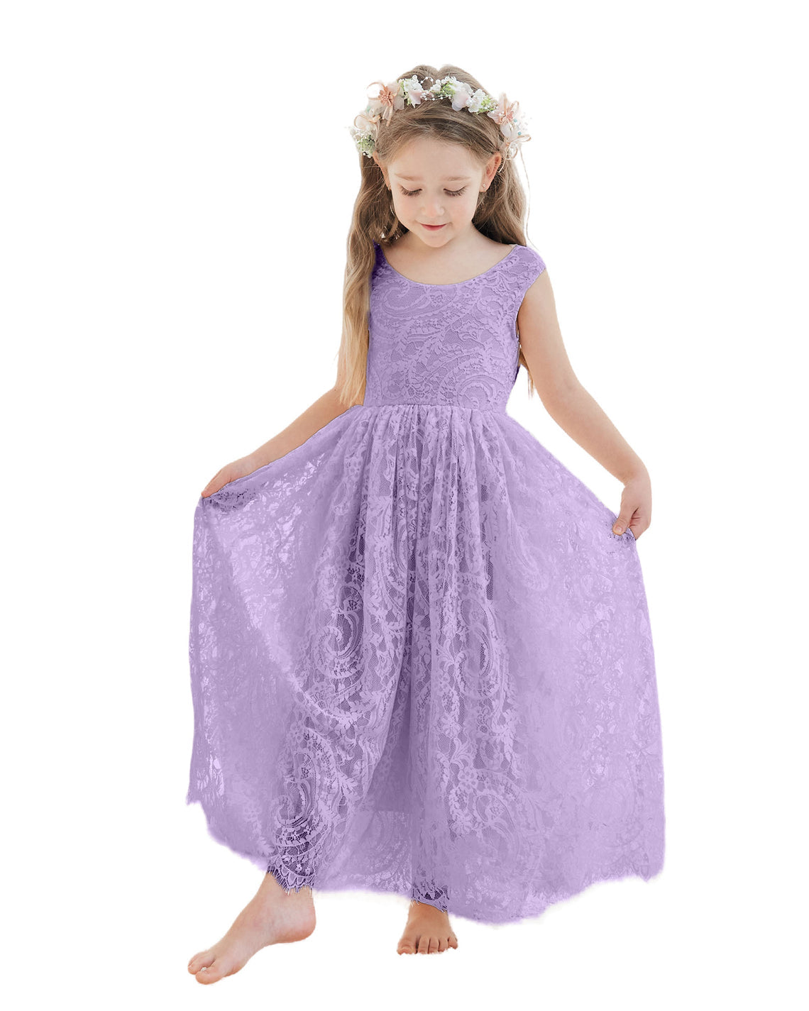 A-line Lace Ankle-length Ivory Boho Flower Girl Dress