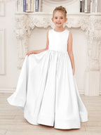 A-line Lace Satin Floor-length Flower Girl Dress