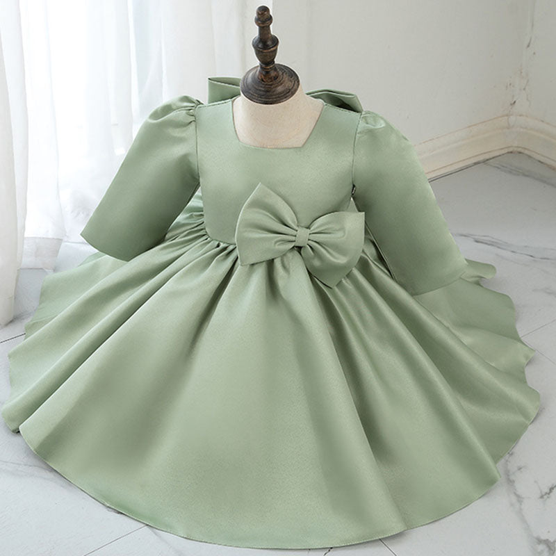 Baby Girl Dress Toddler Prom Communion Green Big Bow Princess Dress