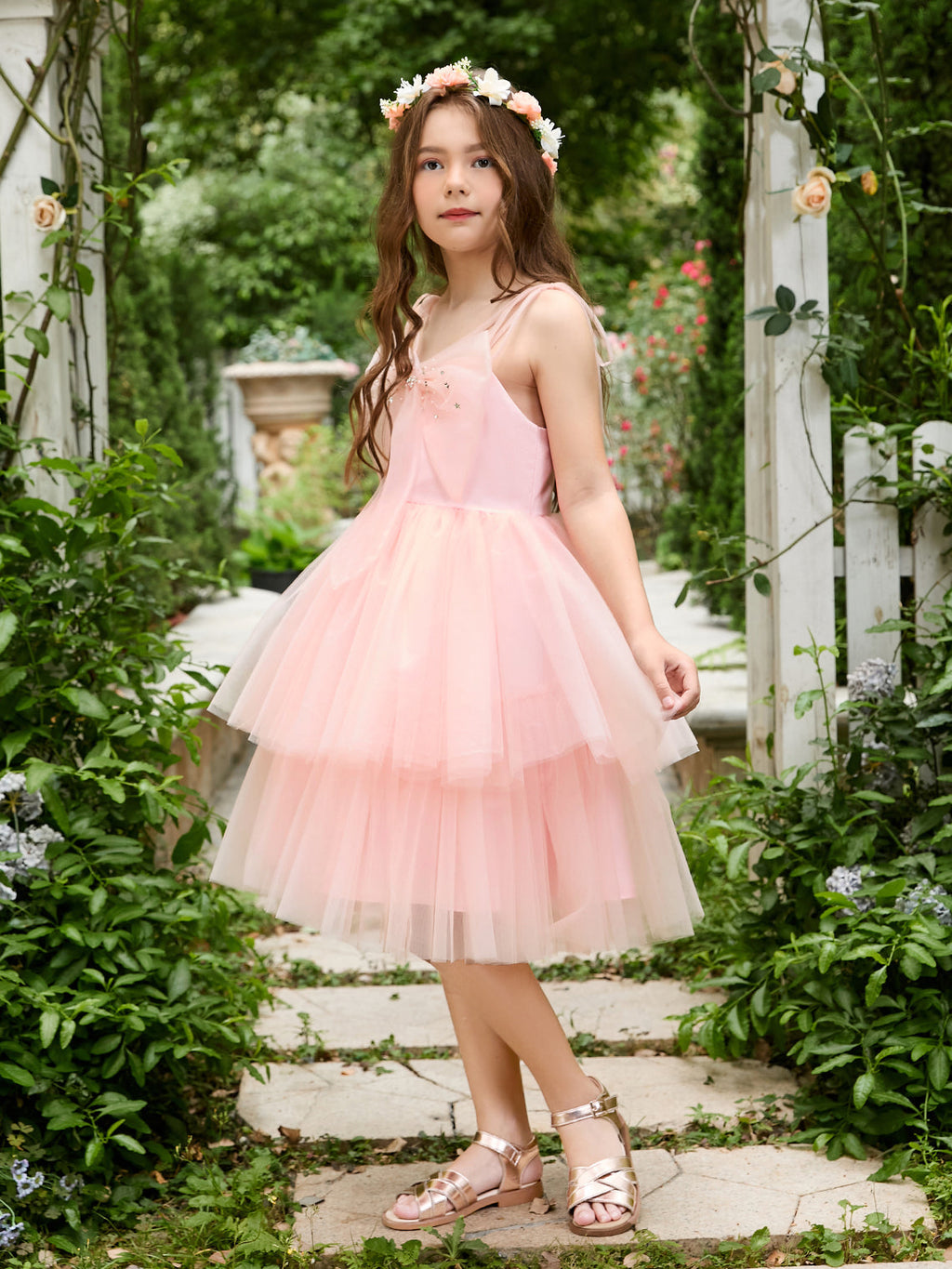 A-line Tulle Knee-length Pearl Pink Dress (2003224887)
