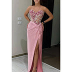 Sheath/Column Elegant Appliques Off-Shoulder Sleeveless Side Slit Party Prom Dress