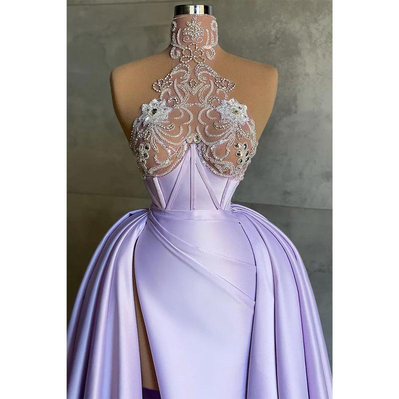 Unique Illusion Neckline Beads Long Formal Evening Gowns