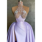 Unique Illusion Neckline Beads Long Formal Evening Gowns