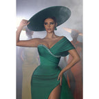 Sheath/Column Sexy One Shoulder Side Slit Ruched Rhinestones Prom Dress