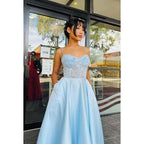 Sweetheart Spaghetti Straps Lace Appliqued A-Line Prom Gown
