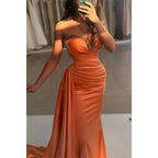 Sheath Sweetheart Strapless Beaded Ruched with Train Party Prom Evening Dress