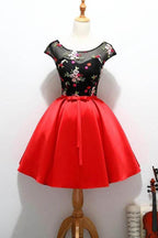 Cap Sleeve and Black Cute Homecoming Short Prom Dresses