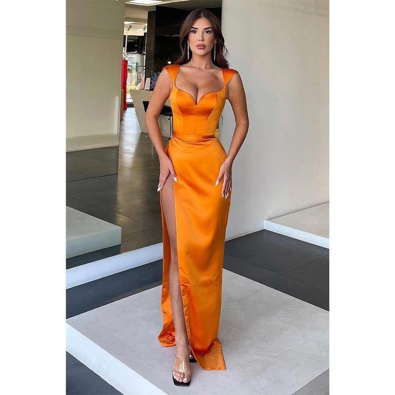 Cap Sleeves High Split Long Formal Prom Gown