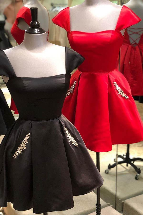 Cap Sleeves Short Homecoming Dress with Lace Up Back