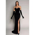 Sheath/Column Strapless Sleeveless Velvet Prom Evening Dress with Slit