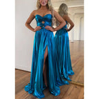 Sweetheart Sleeveless A-line with Side Slit Party Prom Evening Dress