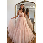 Sweetheart Strapless Ruched Tulle A-Line Long Homecoming Court Dress