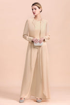 Champagne Long Chiffon Mother of the Bride Dress Two Pieces With Jacket