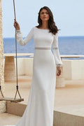 Charming Column Satin Long Sleeve Wedding Dresses With Appliques