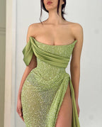 Charming Floor Length One-Shoulder A Line Prom Dress with Split