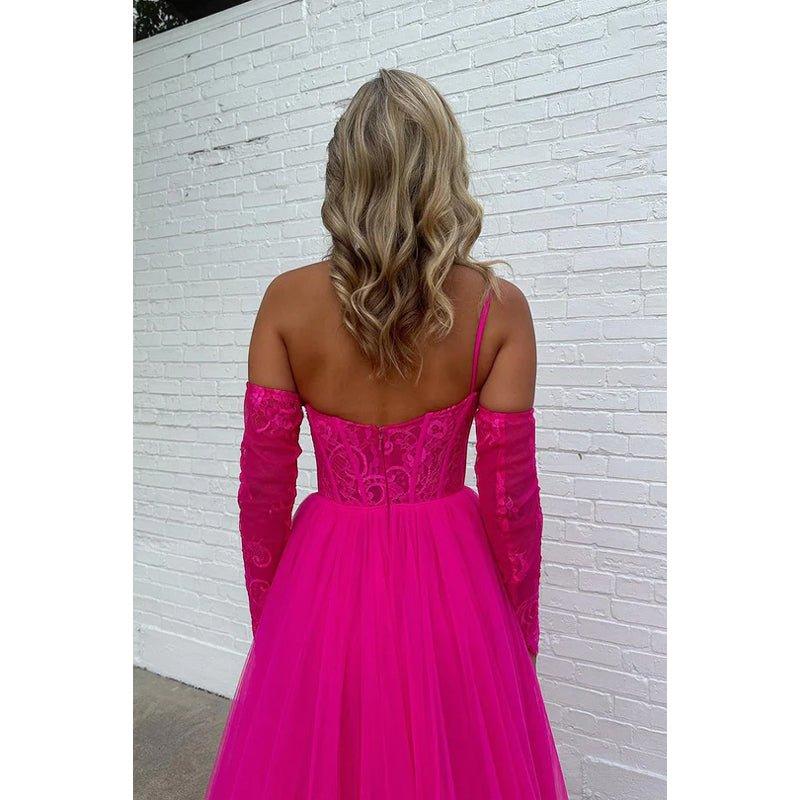 Charming One Shoulder Long A-Line Sleeveless Tulle Formal Prom Dress