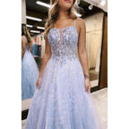 Charming Spaghetti Straps Long A- Line Appliques Party Prom Dress