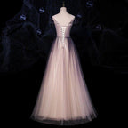 Charming Tulle Gradient Cap Sleeves Long Party Dress, A-Line Evening Gown
