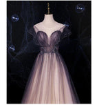 Charming Tulle Gradient Cap Sleeves Long Party Dress, A-Line Evening Gown