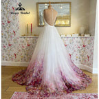 Chaste Print Flower Garden Bridal V Neck Princess Wedding Dress  Vestidos Wedding Gowns Ball Gowns Custom Made NumberSea