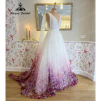 Chaste Print Flower Garden Bridal V Neck Princess Wedding Dress  Vestidos Wedding Gowns Ball Gowns Custom Made NumberSea
