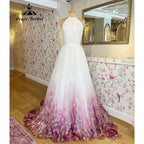 Chaste Print Flower Garden Bridal V Neck Princess Wedding Dress  Vestidos Wedding Gowns Ball Gowns Custom Made NumberSea
