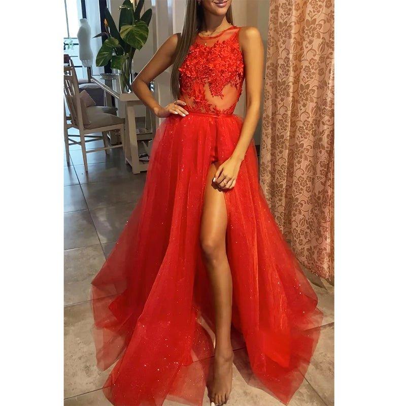 Chic Appliques Detachable Skirt Prom Dress with Slit