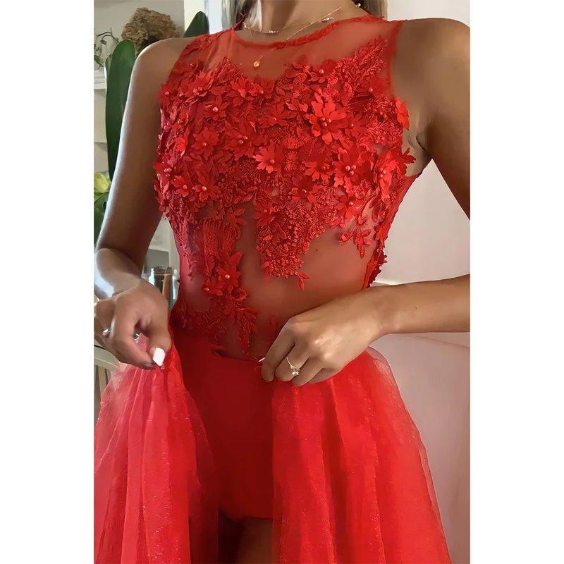 Chic Appliques Detachable Skirt Prom Dress with Slit