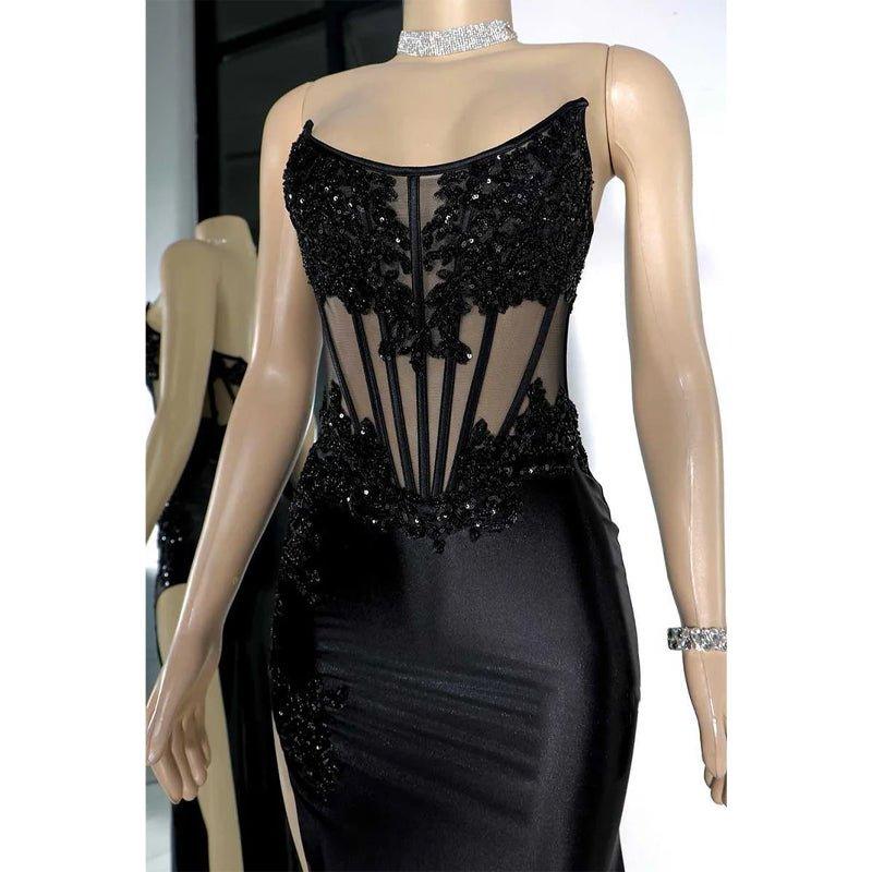 Chic Bateau Beaded Appliques Illusion with Side Slit Prom Evening Dress