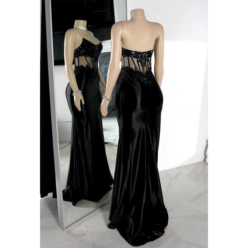 Chic Bateau Beaded Appliques Illusion with Side Slit Prom Evening Dress