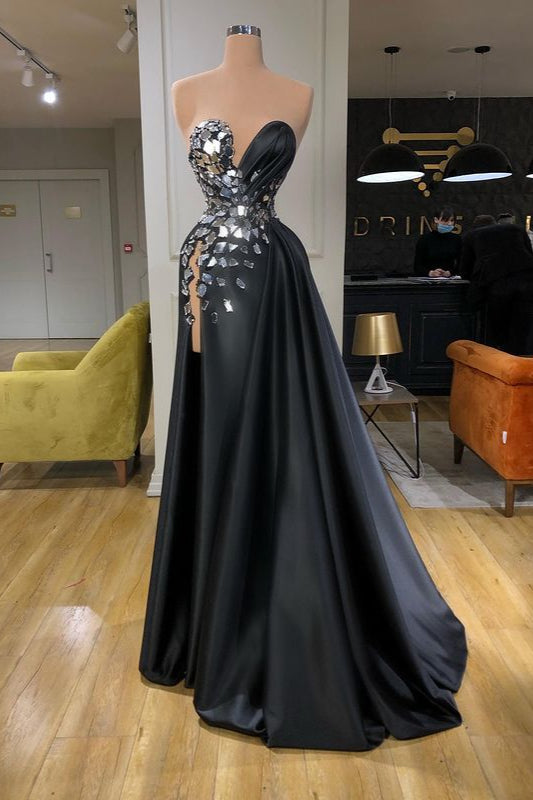 Chic Crystal Long Prom Dress With Split On Sale Sweetheart