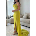 Chic & Elegant Off-Shoulder Sleeveless Ruched Slit Prom Dress