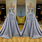 Chic Halter Long Evening Dress With Detachable Skirt Beadings