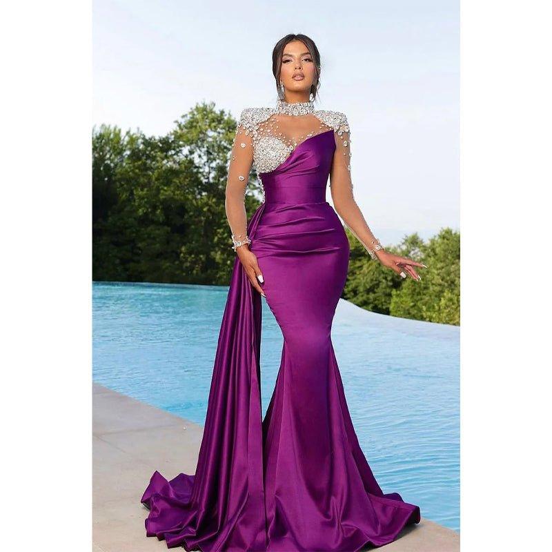 Chic Illusion Neckline Luxury Beads Long Sleeves Mermaid Prom Formal Dress