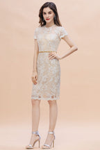 Chic Jewel Tulle Lace Beadings Mother of Bride Dress with Short Sleeves Online