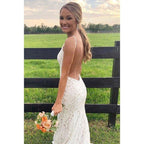 Chic Jewel Yellow Lace Mermaid Prom Dress Backless Formal Evening Gowns